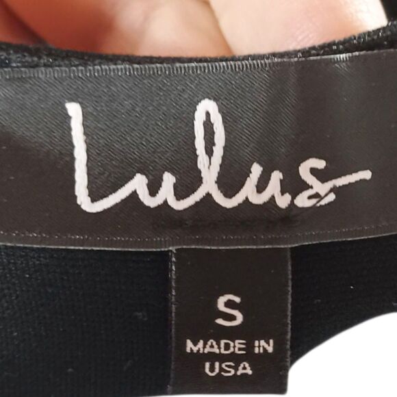 Lulus Black Peplum Mesh Waist Spaghetti Strap Top Sz S USA Sexy Cocktail Blouse - Picture 8 of 9